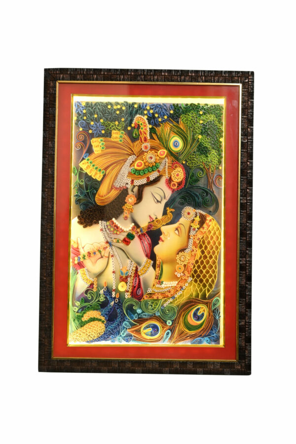 Quilled Radha Krishna Vintage Glass Frame with Light Size - 12 by 18 inches