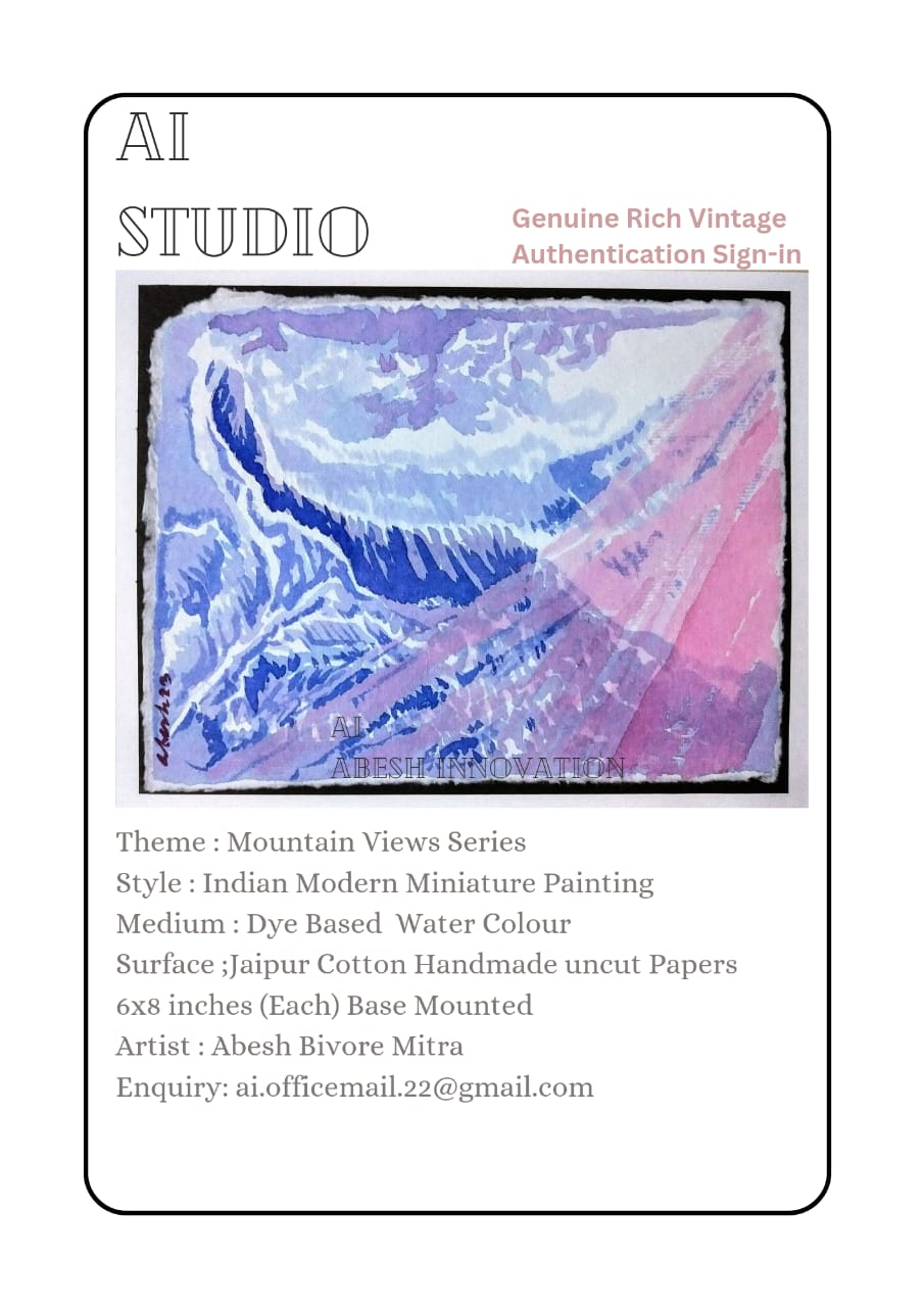 Mountain Views Series Indian Modern Miniature painting. Dye based water color